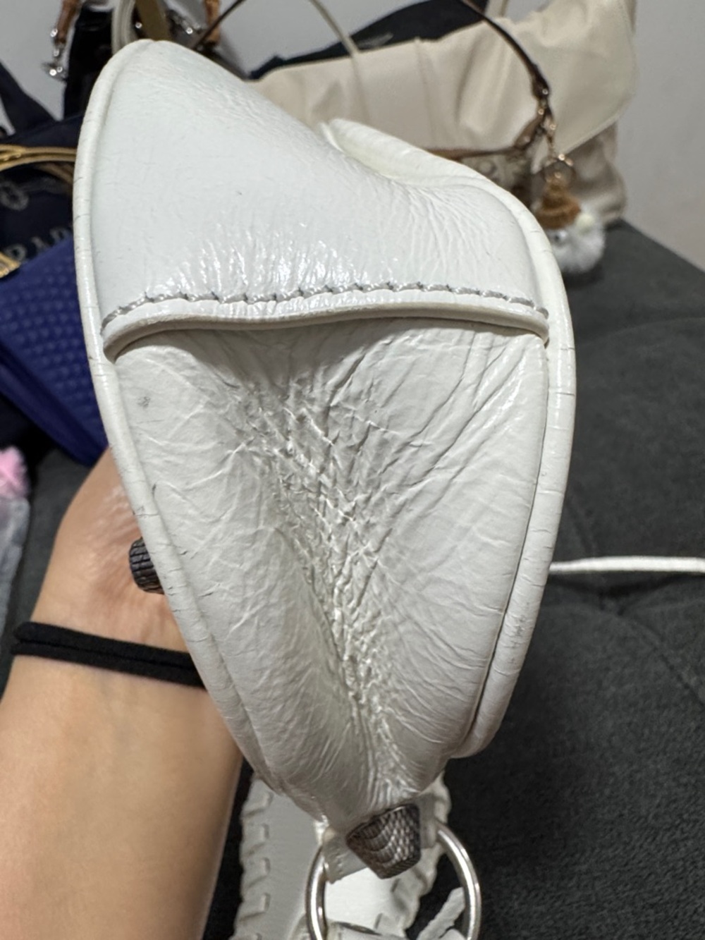 Balenciaga White Leather Stud-Accent Shoulder Bag - Picture 9 of 10